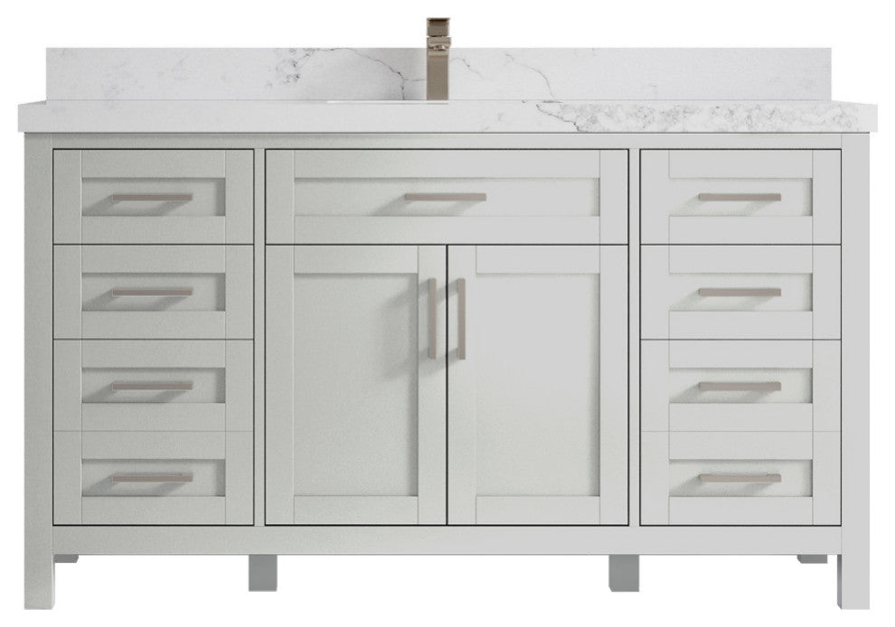Cambridge 60 Single Bathroom Vanity in Coventry Gray 2" Calacatta Nuvo
