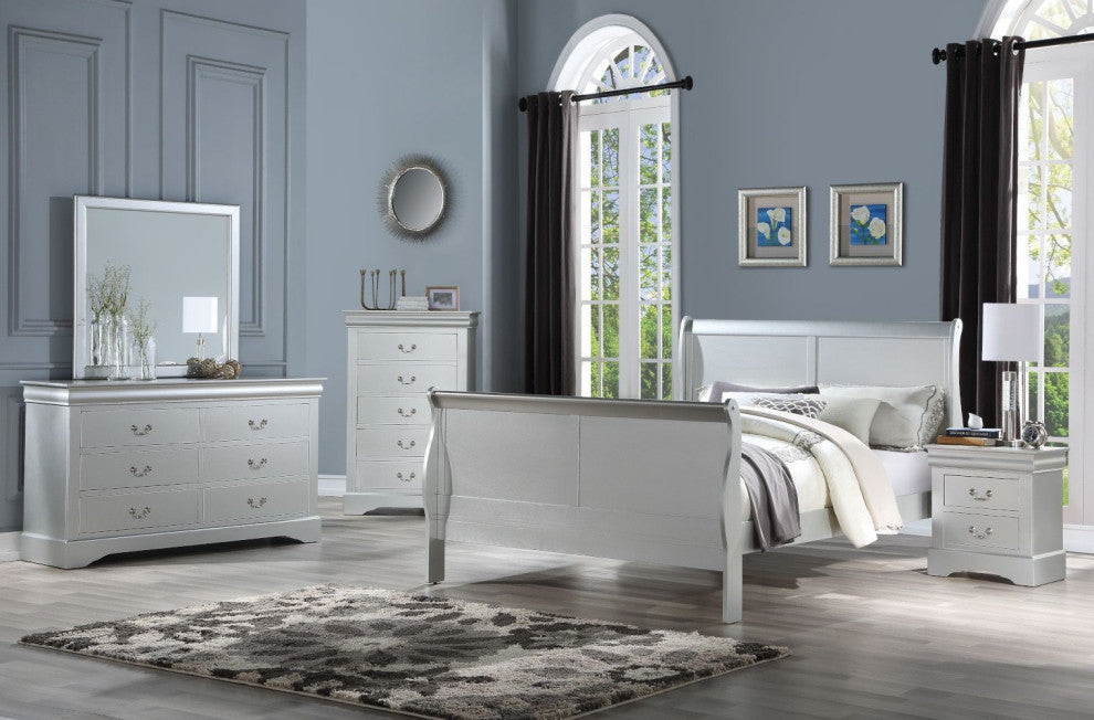 ACME Louis Philippe III Eastern King Bed, Platinum