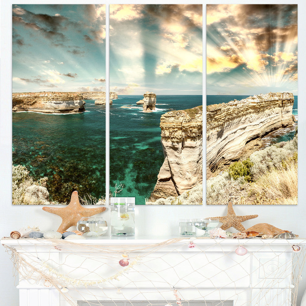 "Rocks at Great Ocean Road Victoria" Metal Wall Art, 3 Panels, 36"x28"