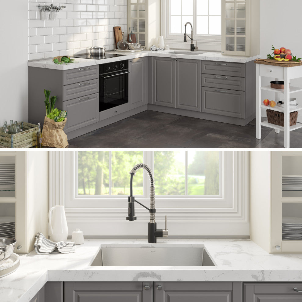 24" Undermount Stainless Steel Kitchen Sink, Pull-Down Faucet SSMB w Dispenser