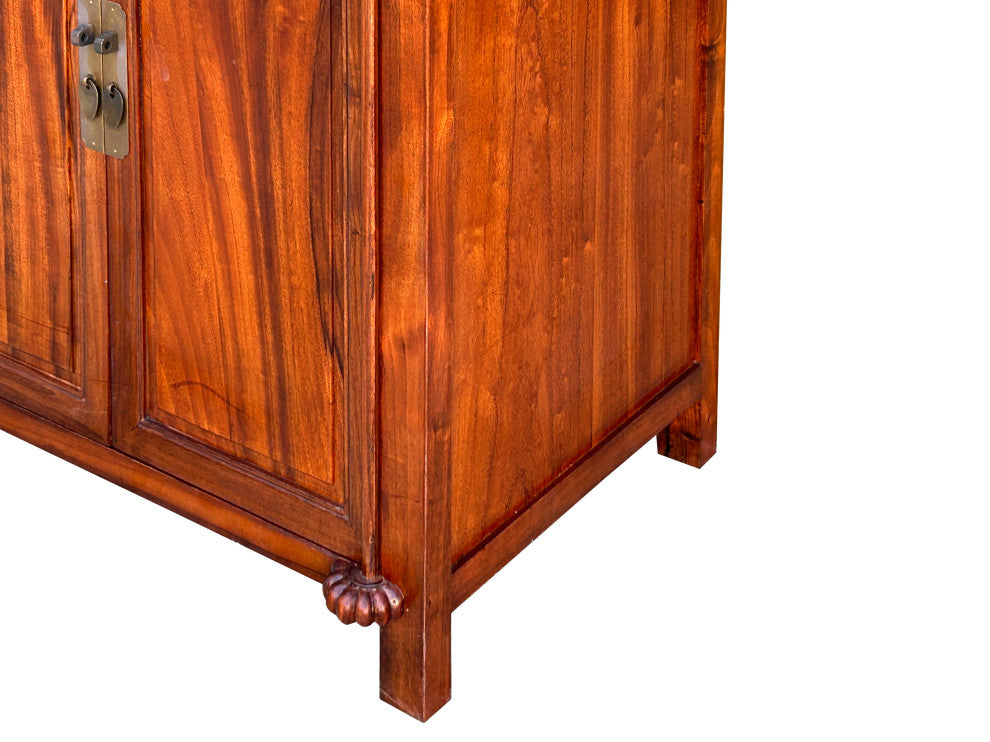 Oriental Chinese 2 Drawers Wood Pattern Brown Credenza Console Cabinet