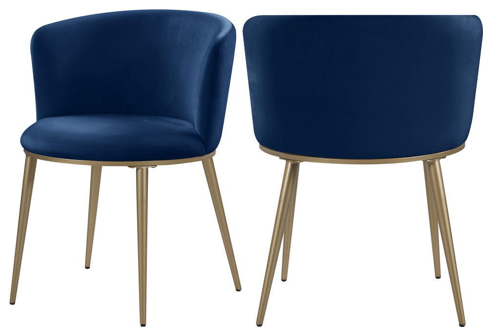 Skylar Dining Chair, Set of 2, Navy Velvet, Brushed Gold Iron Legs