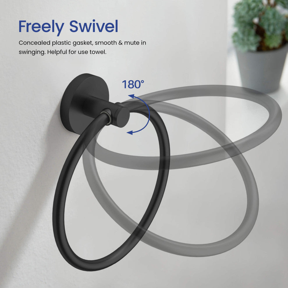 Circular 5-Piece Bathroom Hardware Set, Matte Black