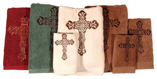 Embroidered Cross Towel Set, Mocha, 3 Piece, Turquoise