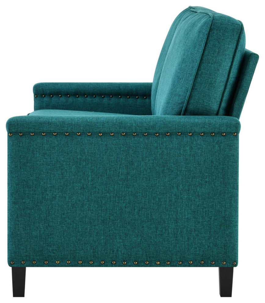 Loveseat Sofa, Fabric, Teal Blue, Modern, Living Lounge Hotel Lobby Hospitality