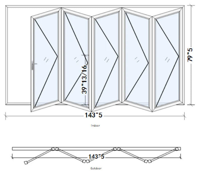 Patio Bi-Fold Door Open Left to Right 144"x80", White Color, Low E Glass