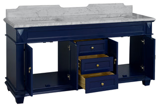 Elizabeth 72" Double Bathroom Vanity, Royal Blue, Carrara Marble