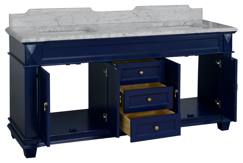 Elizabeth 72" Double Bathroom Vanity, Royal Blue, Carrara Marble