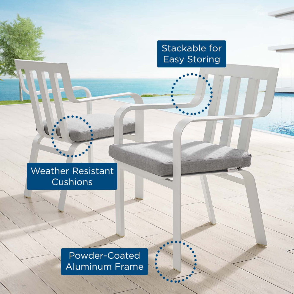 Lounge Chair Armchair, Set of 2, Aluminum, Metal, White Gray, Outdoor