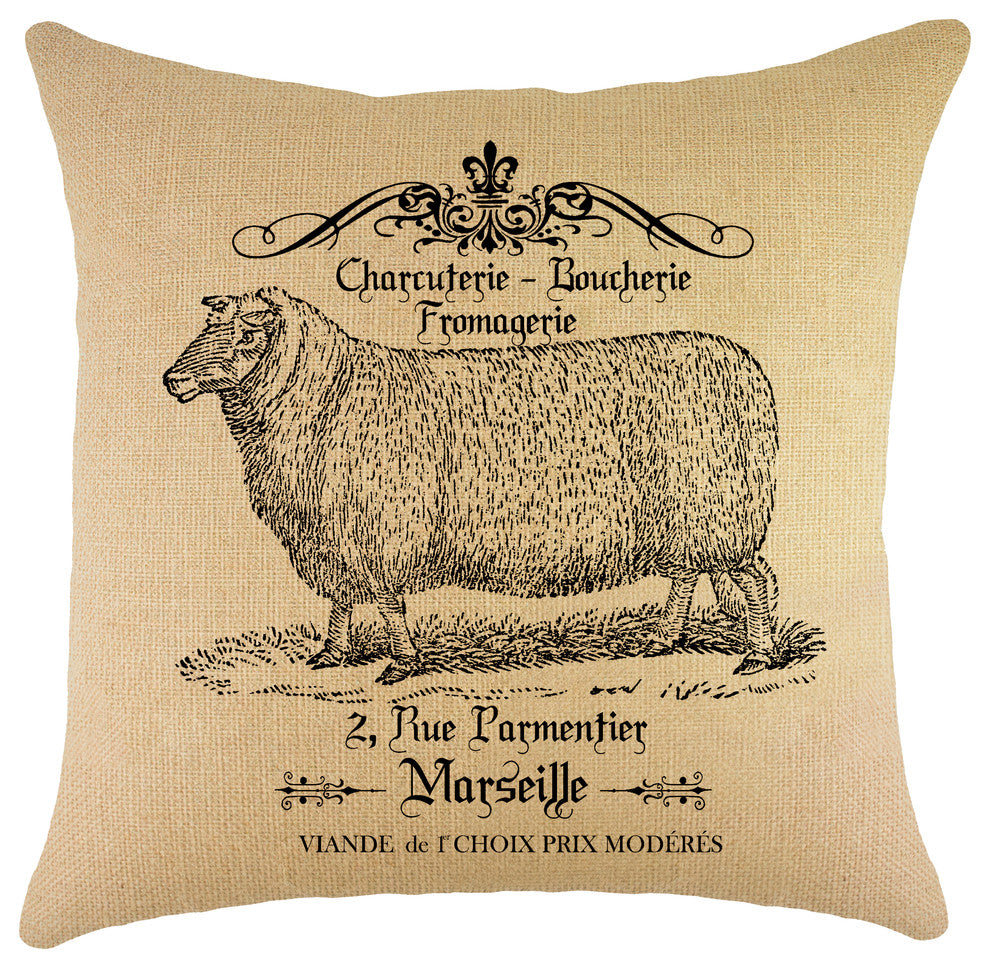 French Country Sheep Burlap Pillow