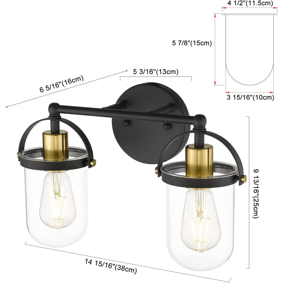 2 Light Vintage Glass Wall Lighting Fixture Bathroom Vanity Light Over Mirror