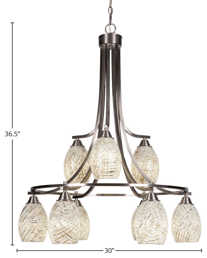 Paramount 9-Light Chandelier, Brushed Nickel, 5" Natural Fusion Glass