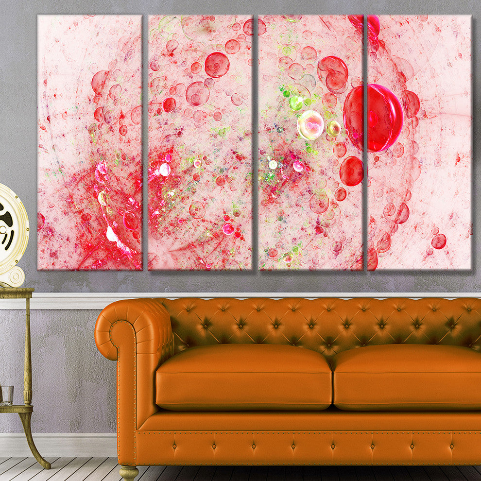 Red Fractal Planet of Bubbles, Abstract Wall Art Canvas, 48"x28", 4 Panels