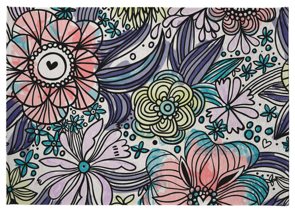 Flower Melange Spring Chenille Rug, Explorer Blue, 5'x7'
