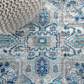 Modern Persian Vintage Medallion Light Grey/Blue 6' Round Area Rug