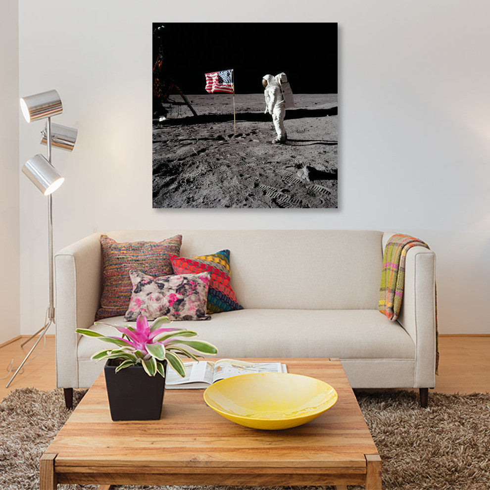 "Neil Armstrong Placing American Flag on the Moon" by NASA, Canvas Print, 12x12"