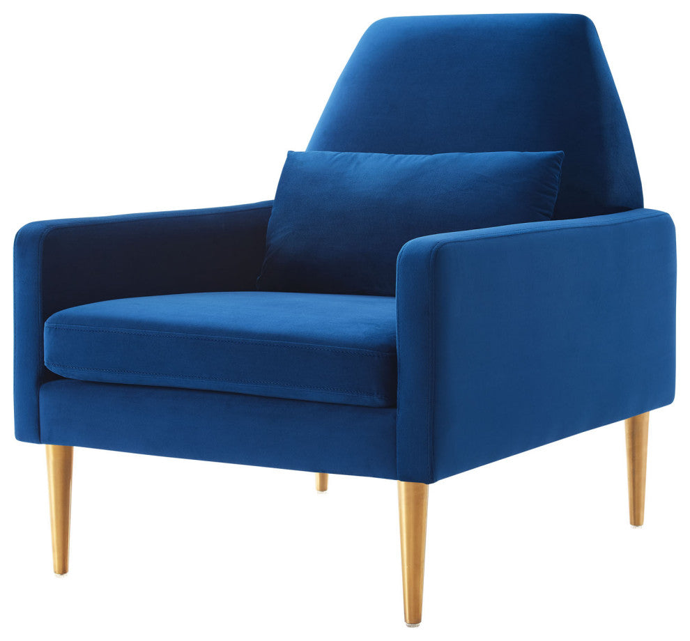 Armchair Accent Chair, Blue Navy, Velvet, Modern, Mid Century Hotel Lounge Cafe