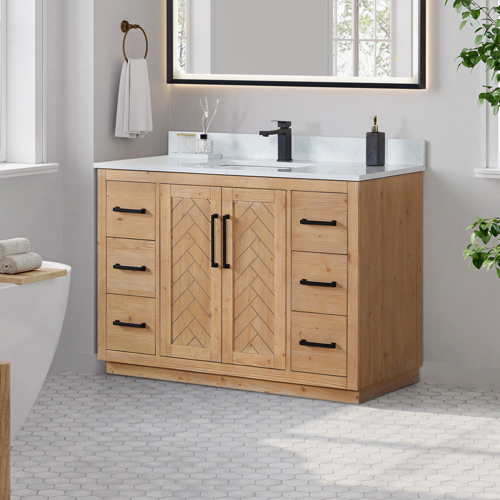 Anais Vanity Grain White Engineered Stone Countertop, Light Brown, 48", No Mirror