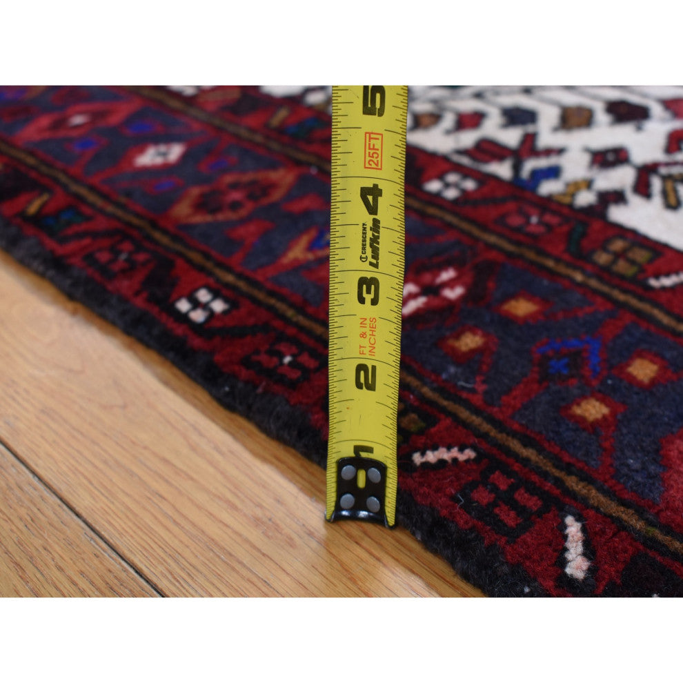 Crimson Red Vintage Persian Karajeh Pure Wool Hand Knotted Runner Rug 3'2"x10'5"