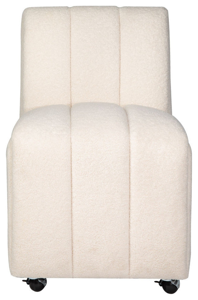Tess Ivory Boucle Upholstered Dining Chair With Wheels Set of 2