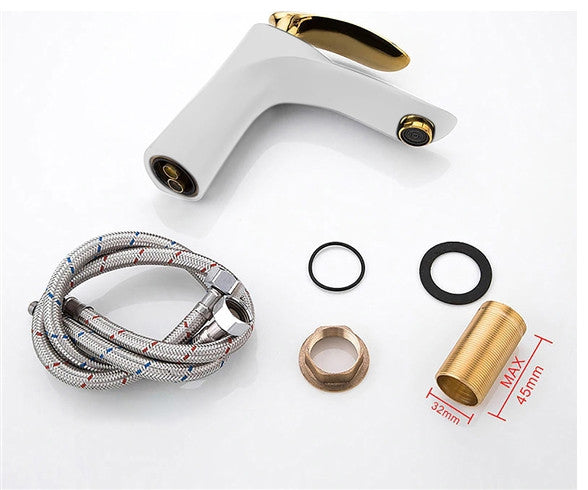 Lille Single Handle Long Reach Spout White and Gold Bathroom Faucet