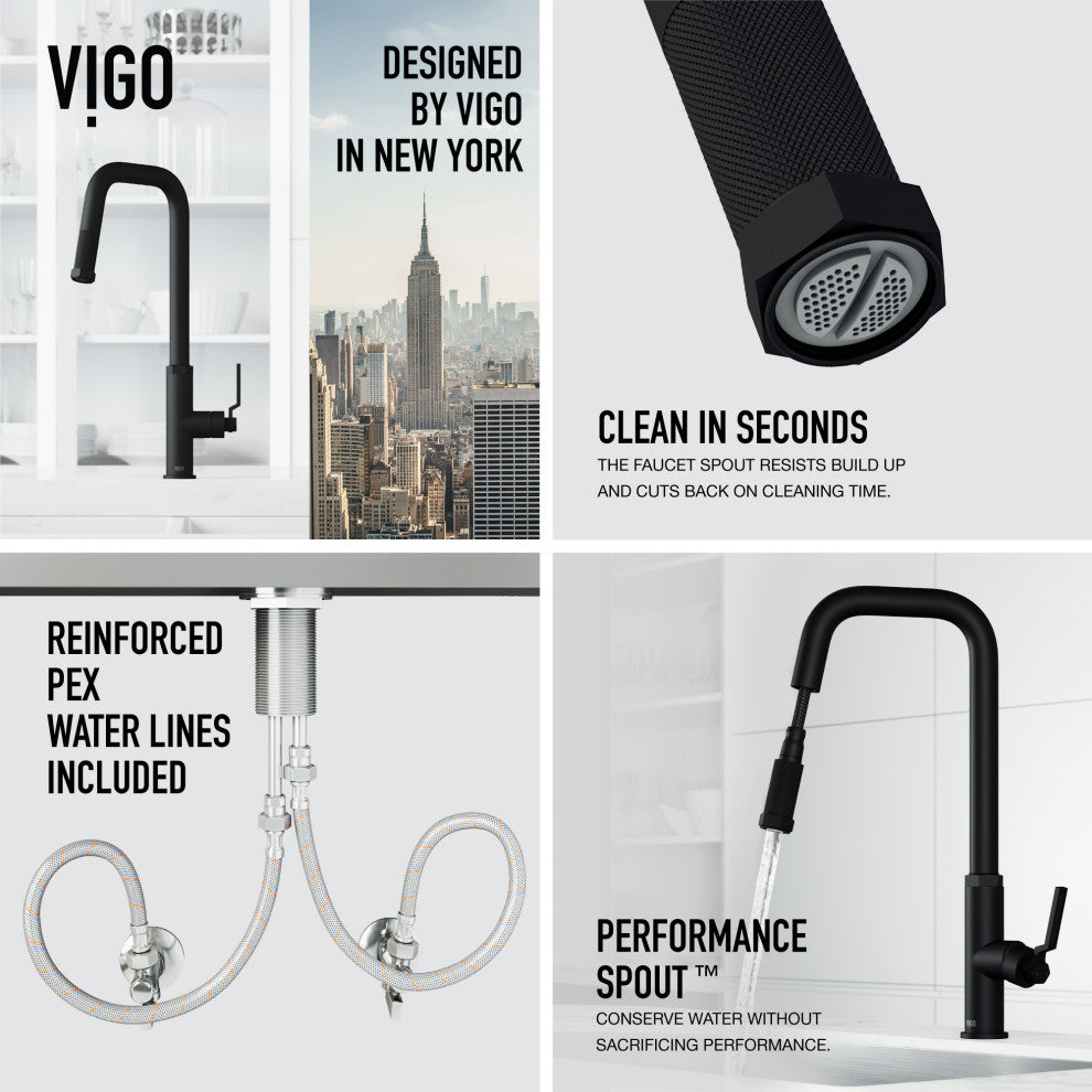 VIGO Hart Angular 18" H Single Handle Pull-Down Kitchen Faucet, Matte Black, Without Extras