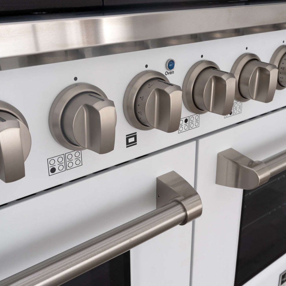 48" Slide-in Freestanding Gas Range & 6.7 Cu. Ft. Oven,8 Burners. White, White & Stainless Steel, 48"