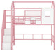 Gewnee Metal Loft Bed with roof design and a storage box, Twin, Pink