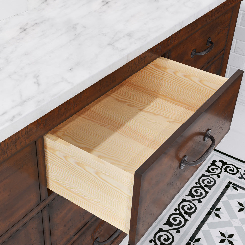 Aberdeen Carrara Marble Countertop Vanity in Rustic Sierra with Mirrors