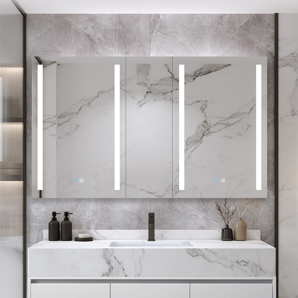 50" Aluminum Surface Mount Medicine Cabinet with Three Doors and Mirror