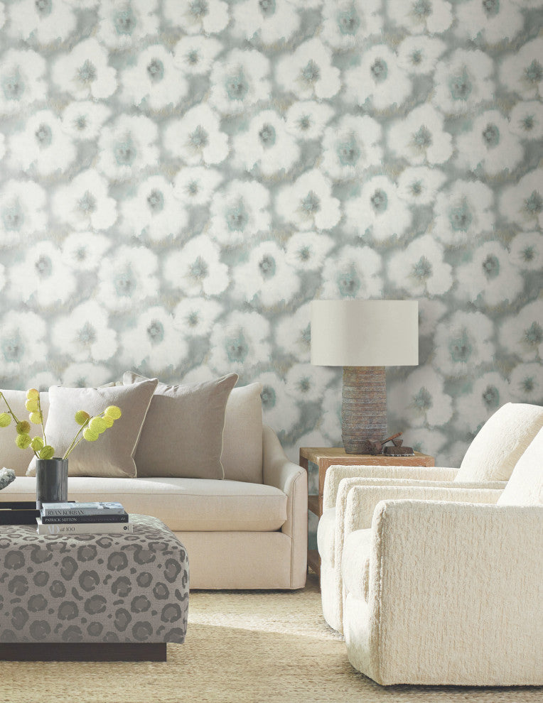 Aqua Blended Floral Wallpaper
