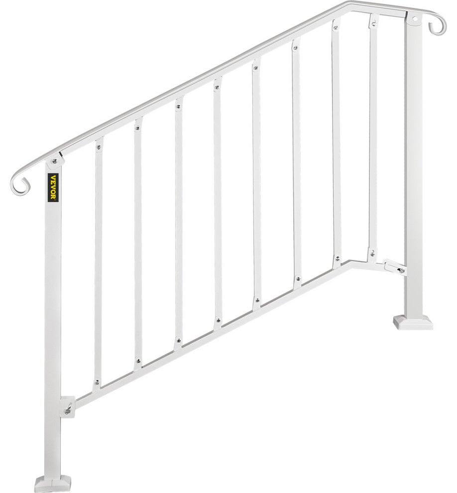 Wrought Iron Handrail Outdoor Stair Rail with Installation Kit, White, Fit 3-4 Steps