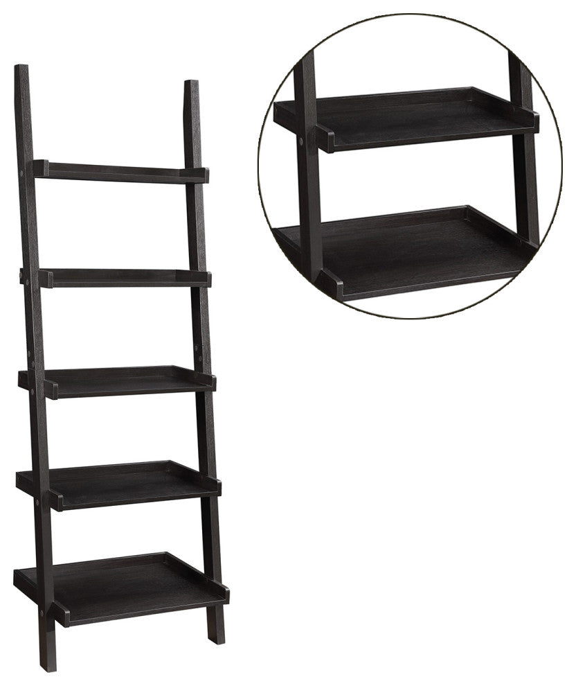 5-Shelf Wood Ladder Bookcase, Cappuccino