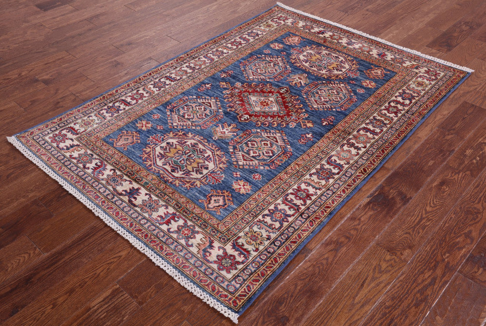4' 1" X 5' 11" Super Kazak Geometric Handmade Wool Rug Q10265