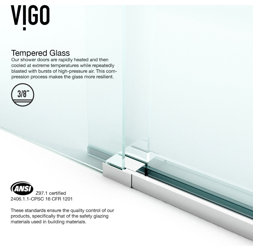 VIGO Winslow Frameless Sliding Shower Enclosure, Chrome, 36" D X 48" W X 80" H, Left Drain Base