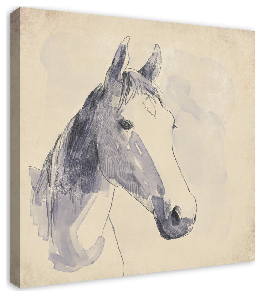 Navy Horse Sketch 30x30 Canvas Wall Art