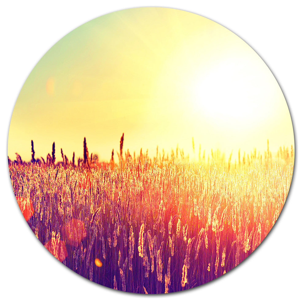 Rural Fields Under Shining Sun, Landscape Wall Disc Metal Artwork, 11"