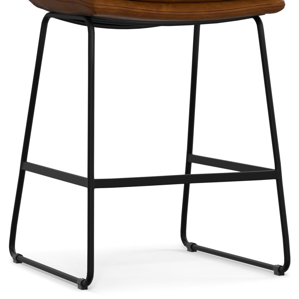 Danika Counter Height stool, Set of 2, Camel Brown Vegan Faux Leather