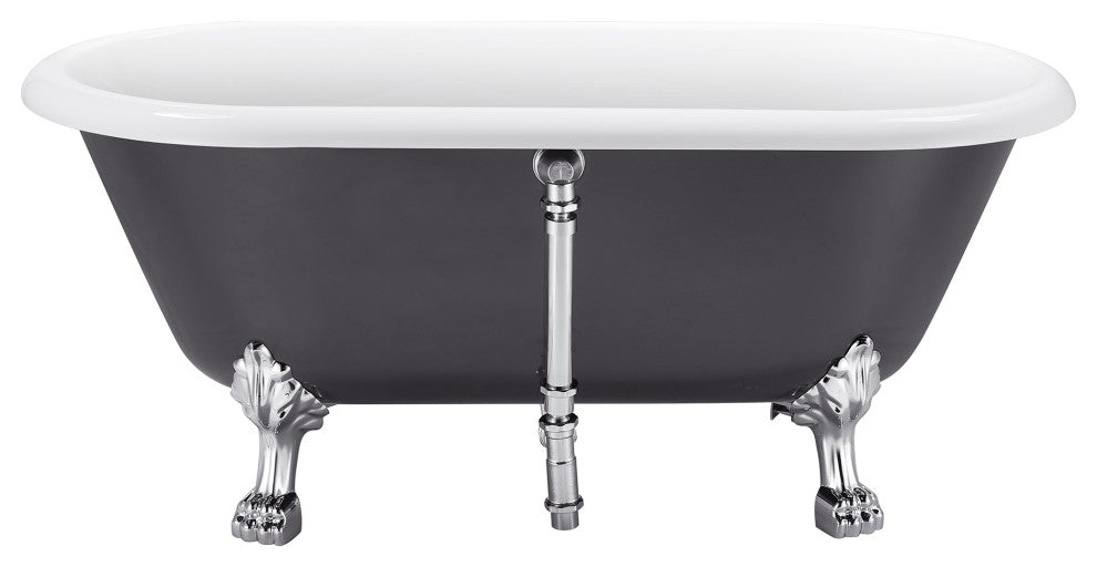59" Acrylic Roll-Top Clawfoot Non-Whirlpool Bathtub, Gray
