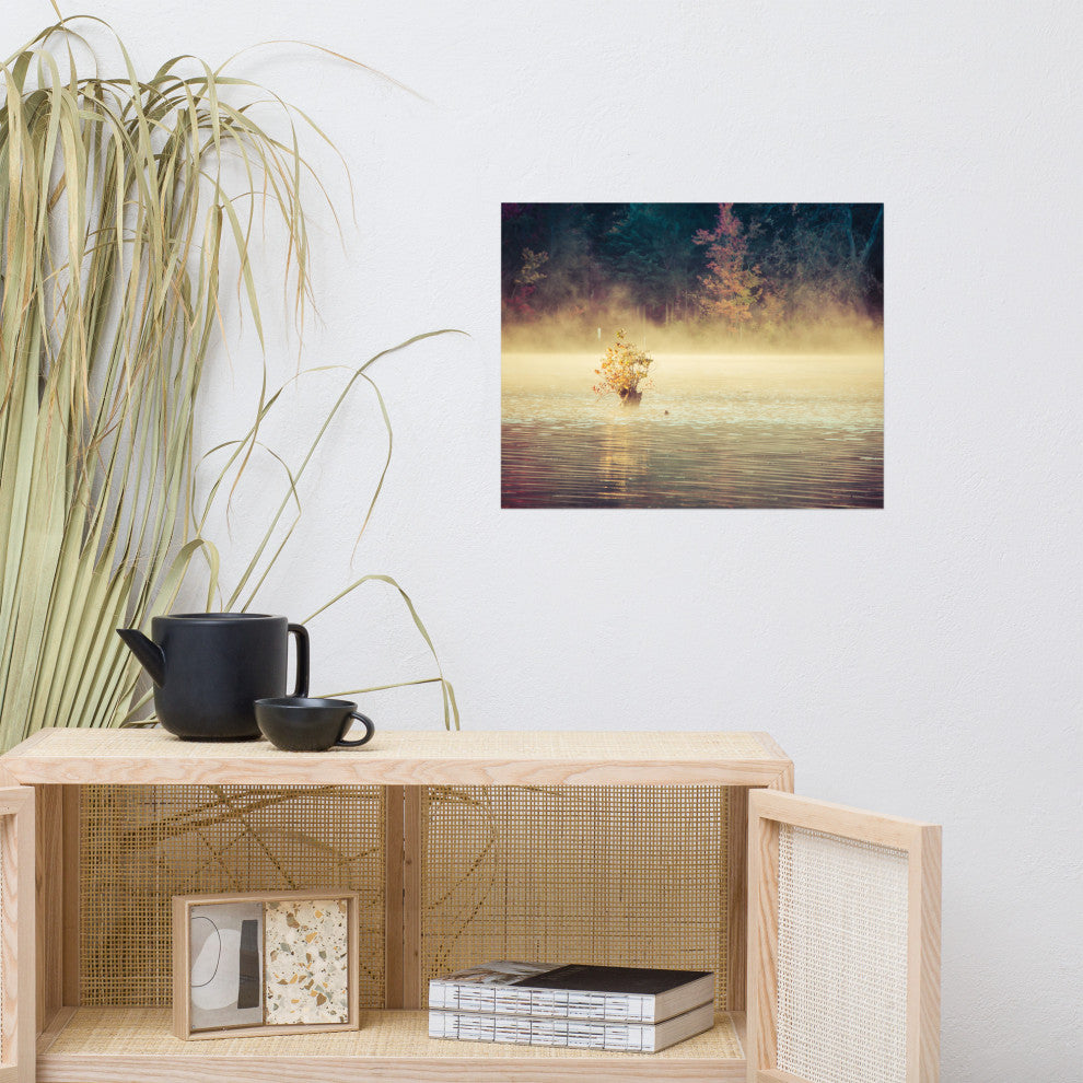 Golden Mist on Waples Pond Landscape Photo Unframed Wall Art Print, 16" X 20"