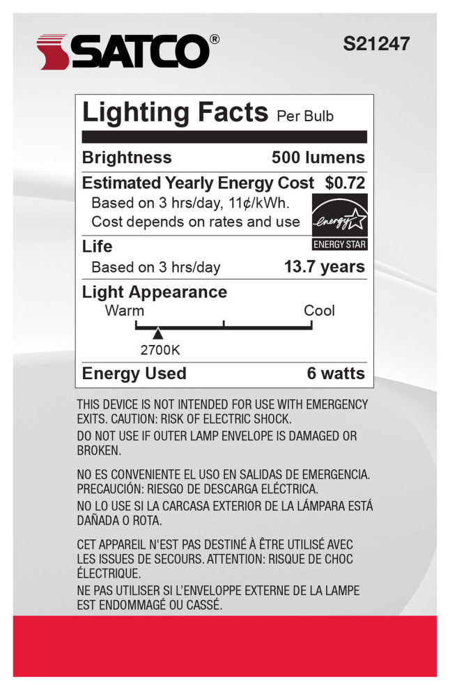 6W G25 LED, White, Medium Base, 90 CRI, 2700K, 120V, 2 Pack