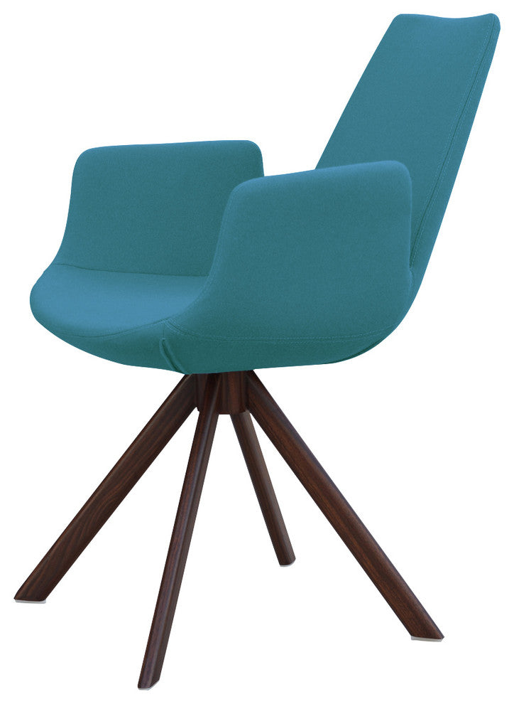 Eiffel Arm Sword Chair, Walnut Veneer Steel Base, Turquoise Camira Wool