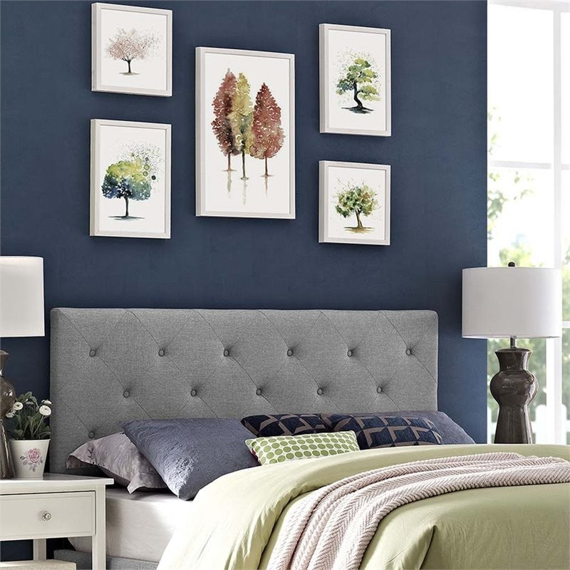 Terisa King Upholstered Fabric Headboard, Light Gray