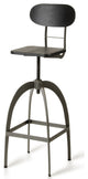 38" Black And Gun Metal And Wood Bar Stool
