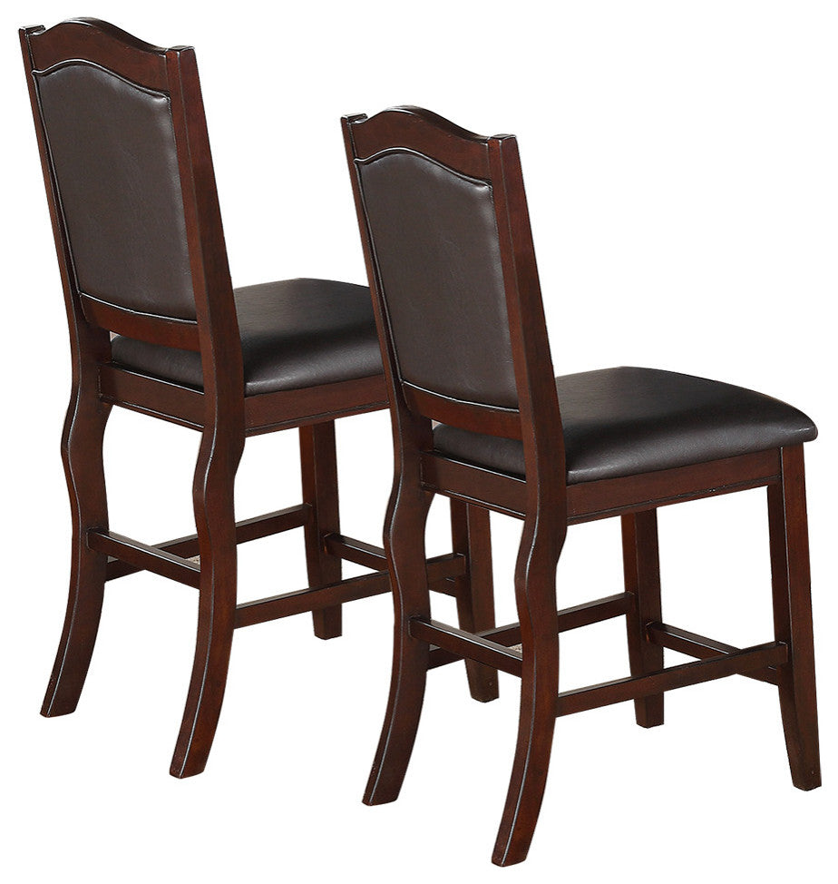 Curved Wood Trim Espresso Faux Leather Counter Chairs, Set of 2