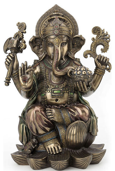 Lord Ganesha Sitting On Lotus Sculpture Hindu and Buddhism