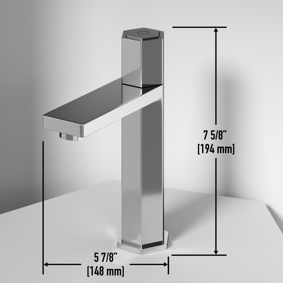 VIGO Nova 8" H Button Operated Single Hole Bathroom Faucet, Chrome, Without Extras