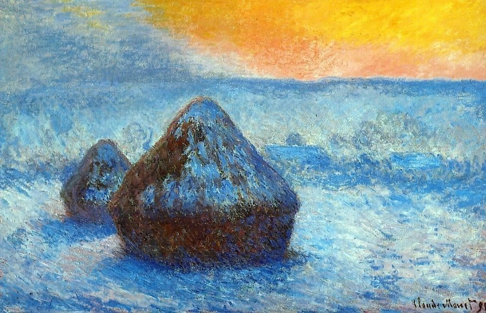 Claude Oscar Monet Grainstacks at Sunset Snow Effect Gallery Wrapped Canvas