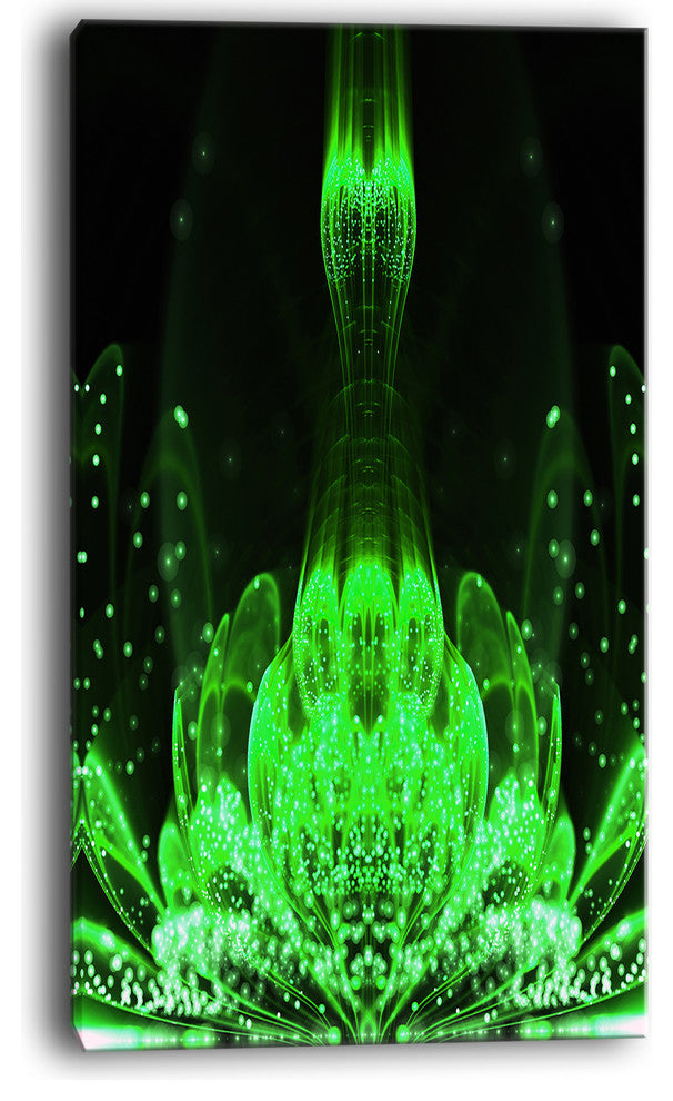"Glossy Bright Green Fractal Flower" Floral Wall Art Canvas, 16"x32"