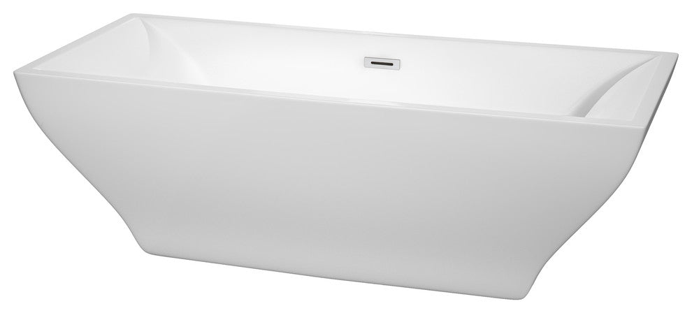 Maryam 71" Freestanding White Bathtub, Polished Chrome Trim